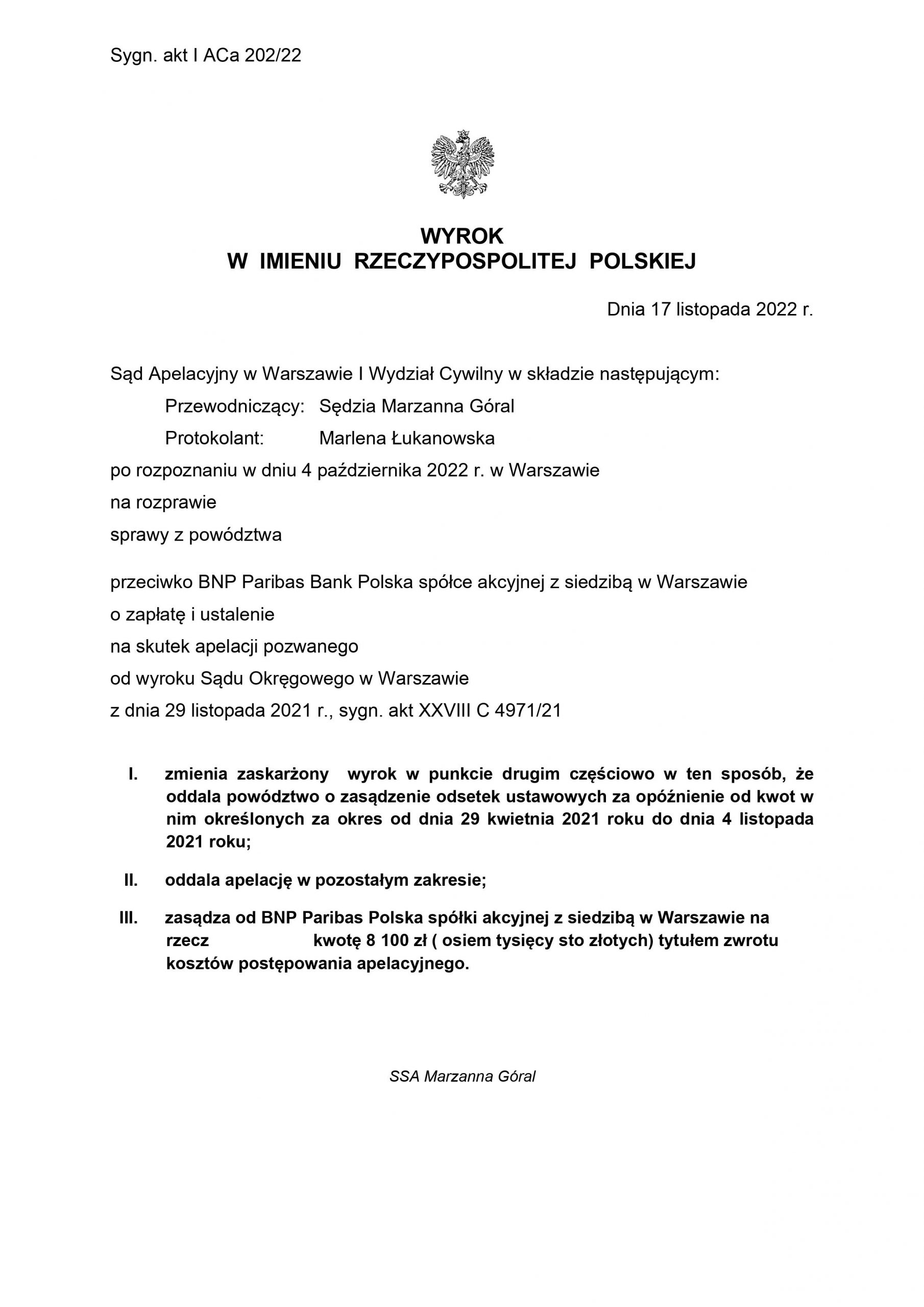 wyrok przeciwko BNP Paribas Bank Polska 