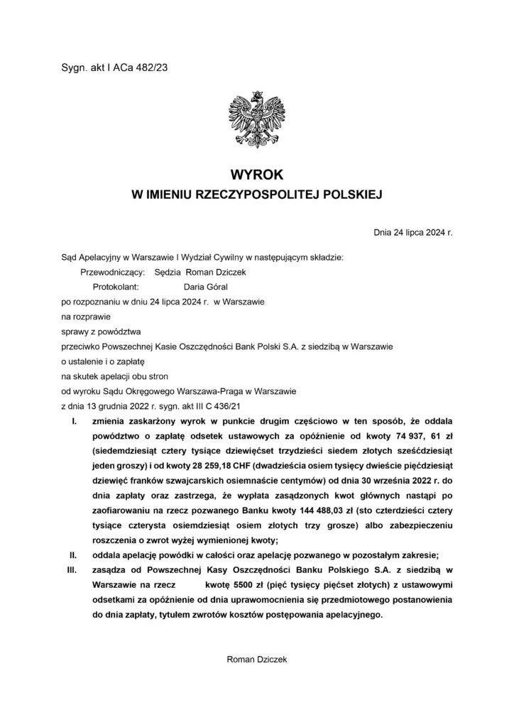 Wyrok z bankiem PKO BP S.A.- PRAWOMCONA WYGRANA