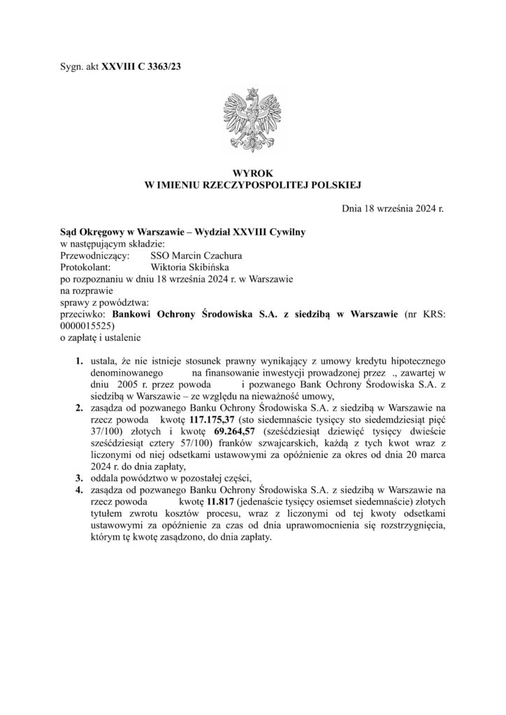 wyrok z bankiem BOŚ 