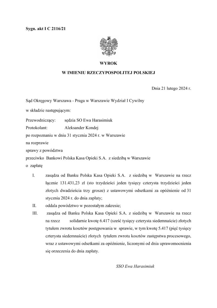 Wyrok z Bankiem Pekao s.a.