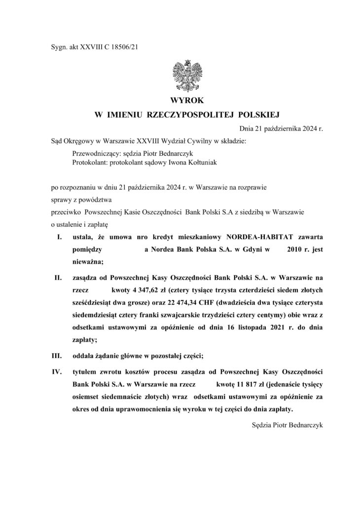 wygrana z Bankiem PKO BP z dnia 21. 10.2024