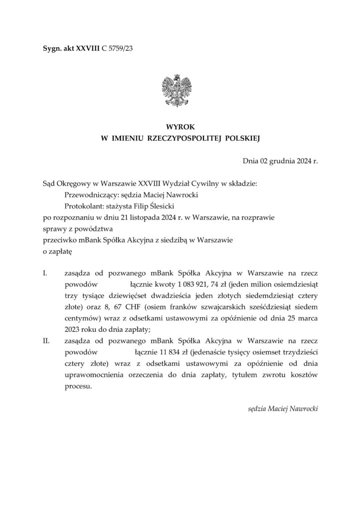 wyrok z Bankiem mBank 