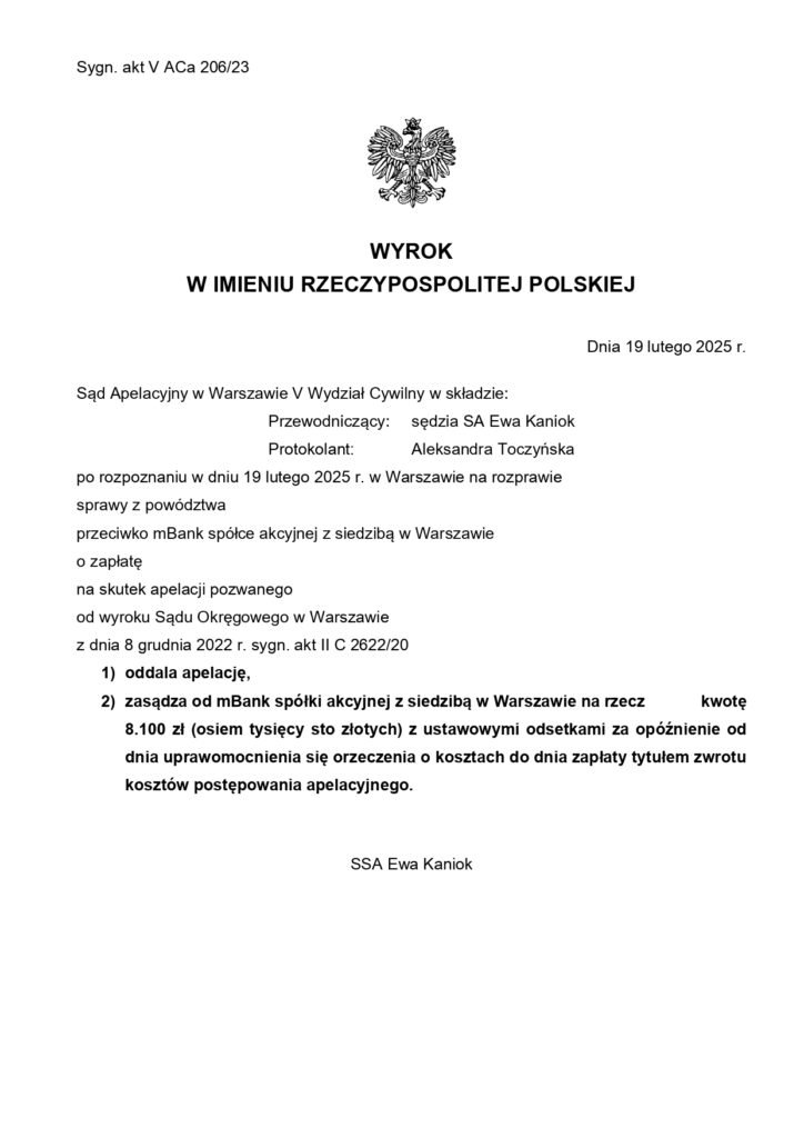 wyrok z mBank z dnia 19 luty 2025