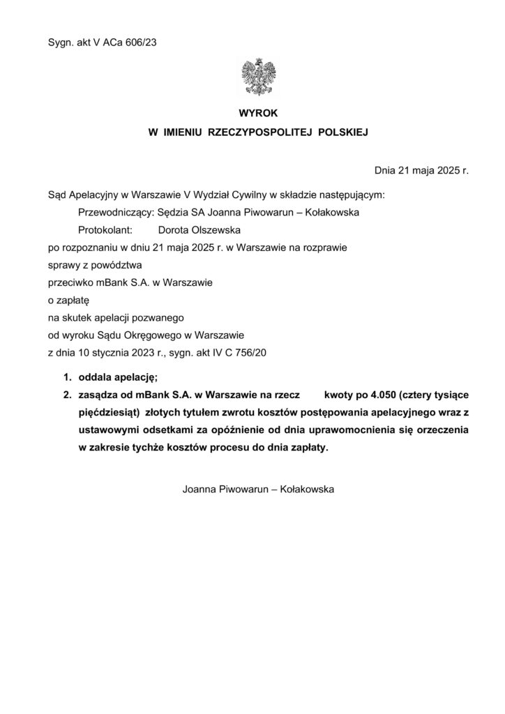 wyrok z mBank z dnia 21 maja 2025