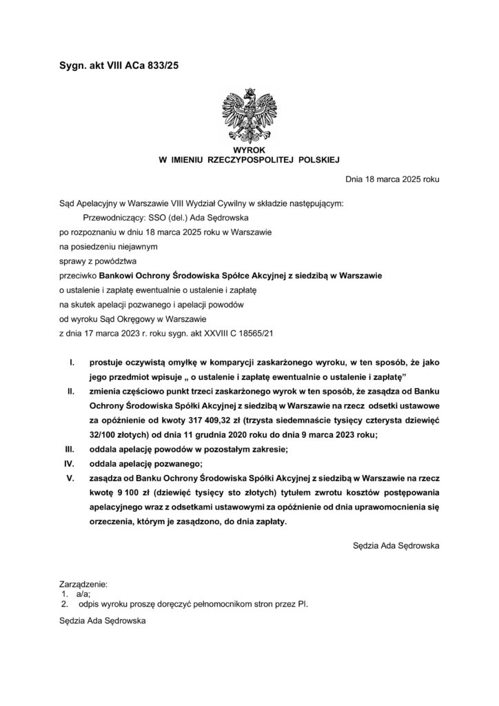 wyrok BOŚ WYGRANA FRANKOWA