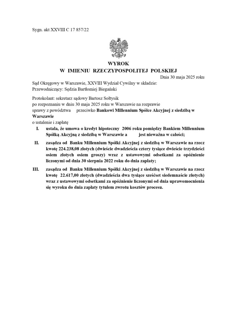 wyrok z Bankiem Millenium