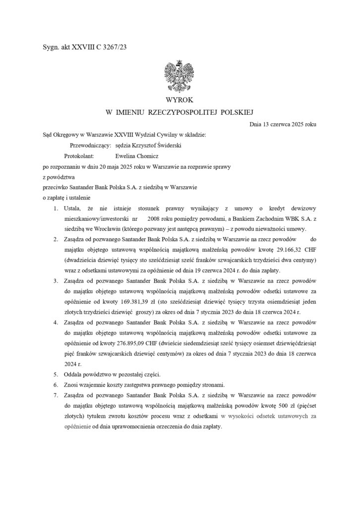 wygrana z Bankiem w sprawie frankowej 