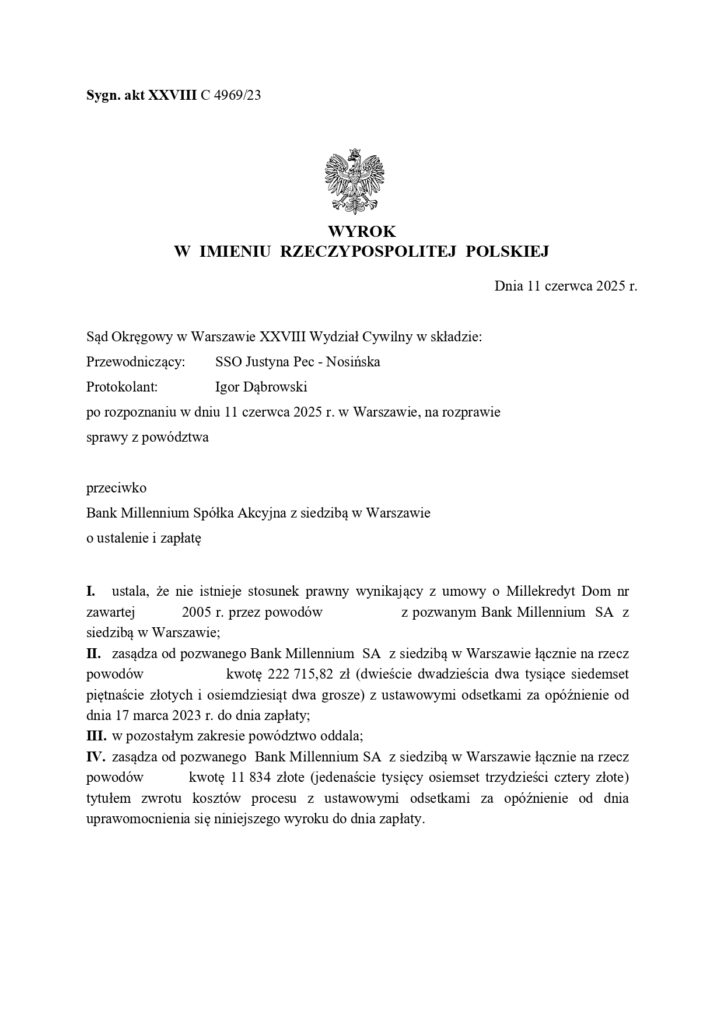 wurok z Bank Millenium z dnia 11 czerwca2025. 
