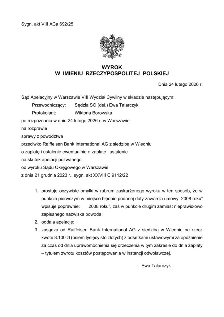 wyrok z Bankiem Raiffeisen Bank International
