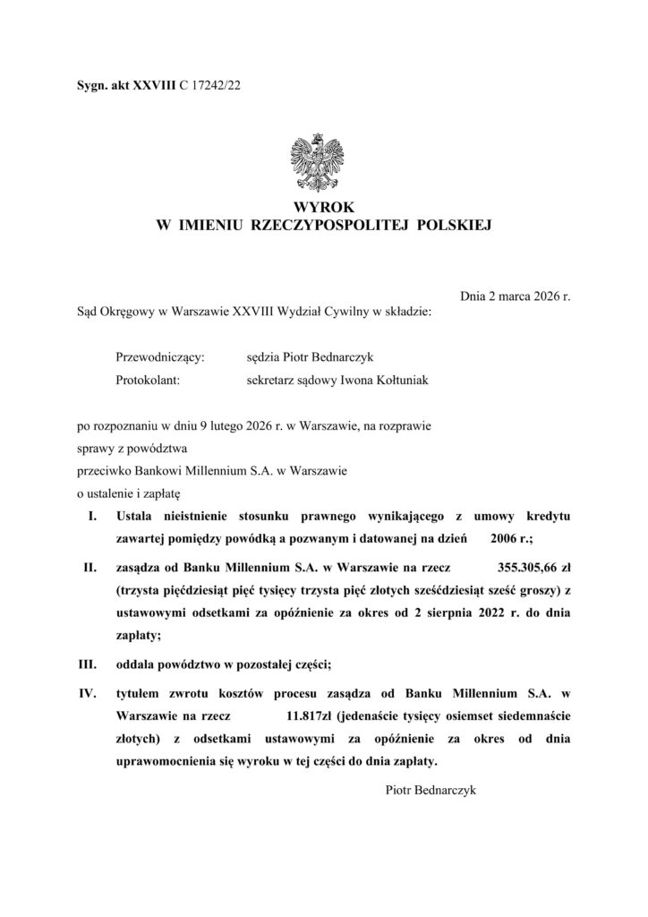 wyrok z Bankiem Millennium S.A