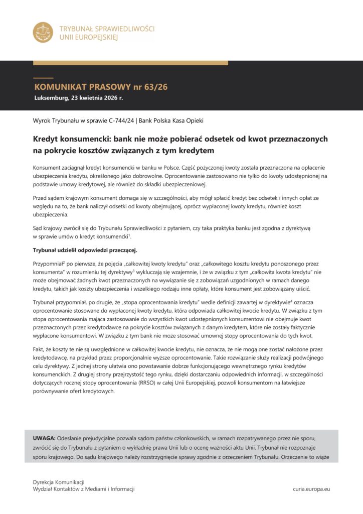 Trybunał Sprawiedliwości Unii Europejskiej wydał ważny wyrok w sprawie C-744/24  