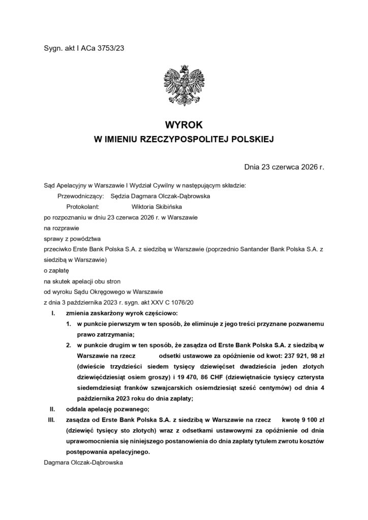 Wygrana z Erste Bank Polska S.A.