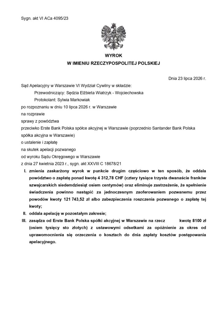 prawomocny wyrok z Erste Bank Polska