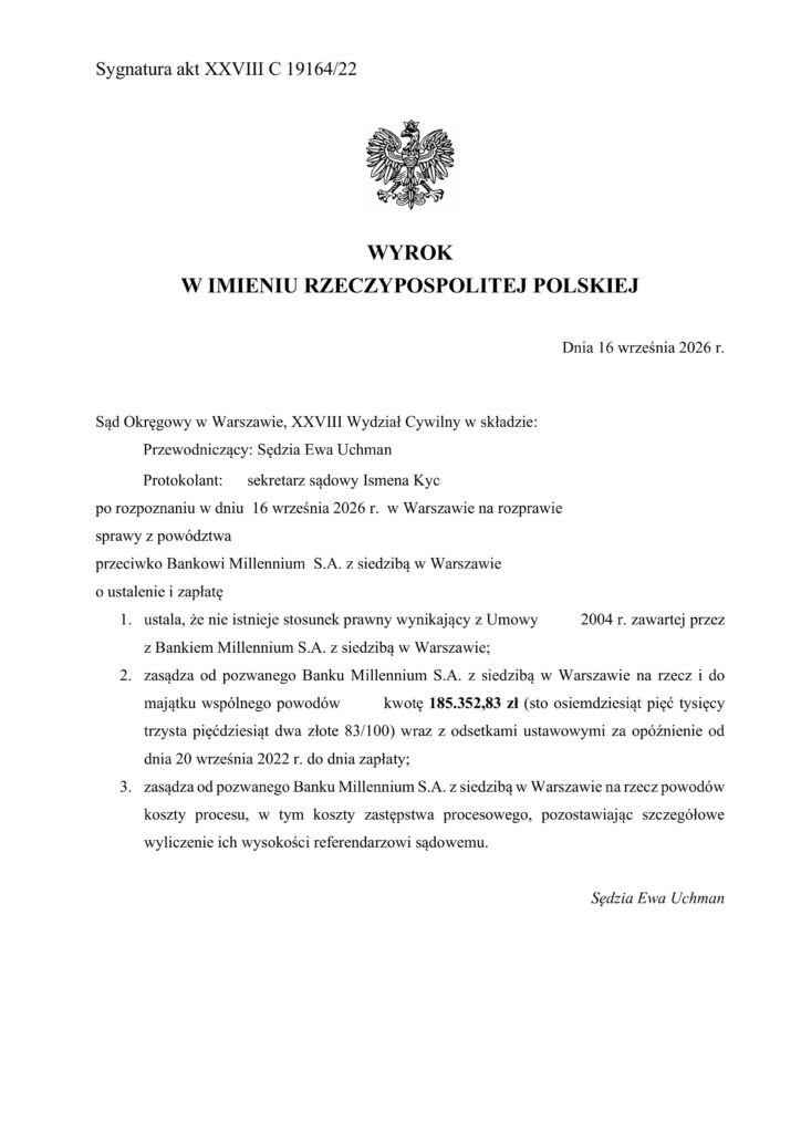 WYGRANA Z BANKIEM MILLENNIUM